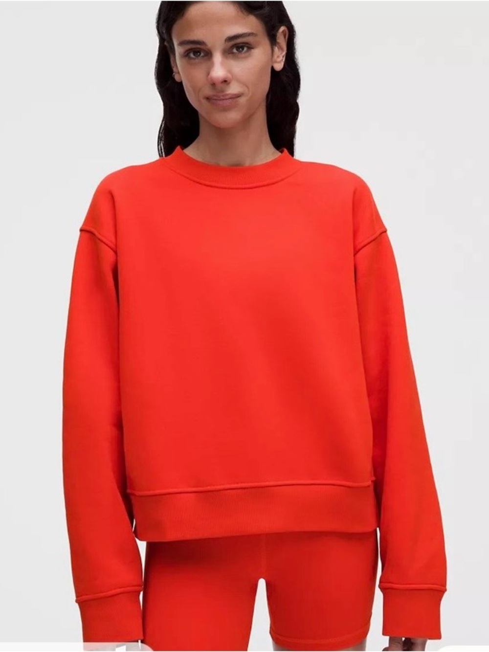 lululemon athletica.  Steady State SuperLoft Crew. Size. L. Color. Cherry ember